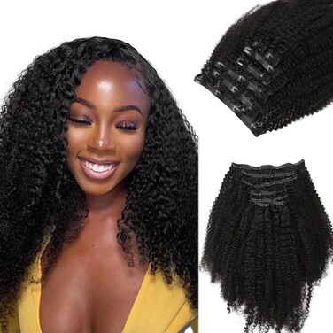 Lashey Afro Kinky Curly Seamless Clip in Hair Extensions Human Hair 24 Inch 110g 7pcs Remy Human Hair Extension Clips for Black Women