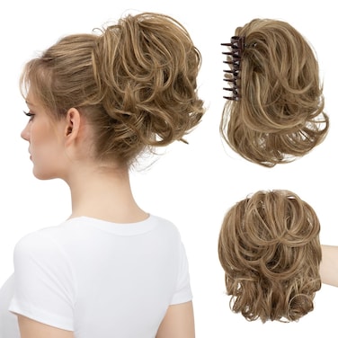 Claw Clip Short Ponytail Messy Bun Hair Piece Bendable Hair Branch Extensions Fluffy Wavy Curly Synthetic Versatile Pecan Hairpieces