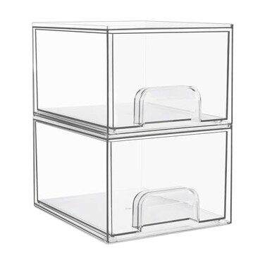 Vtopmart 2 Pack Clear Stackable Storage Drawers, 4.4'' Tall Acrylic Bathroom Makeup Organizer,Plastic Storage Bins For Vanity, Undersink, Kitchen Cabinets, Pantry, Home Organization