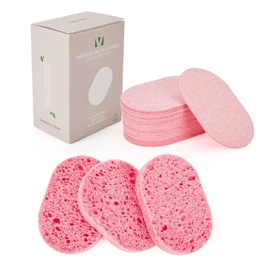 Oval Organic Soft Face Sponges for Cleansing and Exfoliating, Pink Makeup Remover Wipes Natural Facial Scrubber for Your Skincare Routine