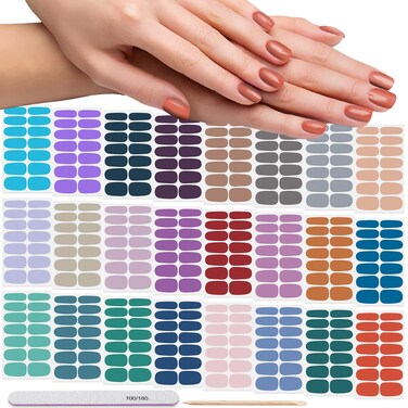 DANNEASY 24 Sheets Nail Polish Stickers Full Nail Wraps for Women Solid Color Nail Polish Strips Gel Nail Strips Self Adhesive Fingernail Stickers Manicure Kit with 1pc Nail File, Cuticle Stick