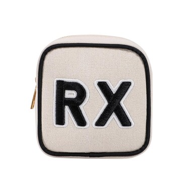 Small Canvas Rx Medicine Packages, Cute Chenille Letter Patch Drug Makeup Bag with Metal Zipper, Mini Travel First Aid Purse Organizer Machine Washable (01Beige)