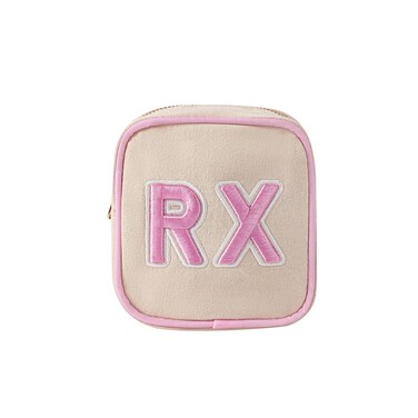 Small Canvas Rx Medicine Packages, Cute Chenille Letter Patch Drug Makeup Bag with Metal Zipper, Mini Travel First Aid Purse Organizer Machine Washable (04Light-Pink)
