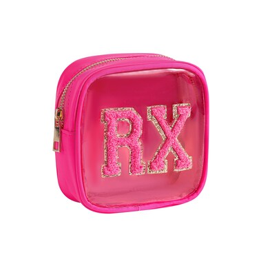 Small Chenille Letter Clear Medicine Makeup Bags,Nylon PVC Waterproof Rx Pouch with Metal Zipper, Cute Drug First Aid Travel Organizer for Women Girls(02Hot Pink)