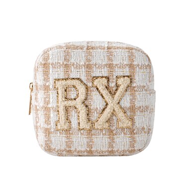 uekeboag Personalized Small Checkered Medicine Cosmetic Bag, Cute Plaid Pattern Chenille Letter Patch RX Drug Pouch with Zipper, Makeup Travel Gift Bag for Women and Girls (07Checkered)