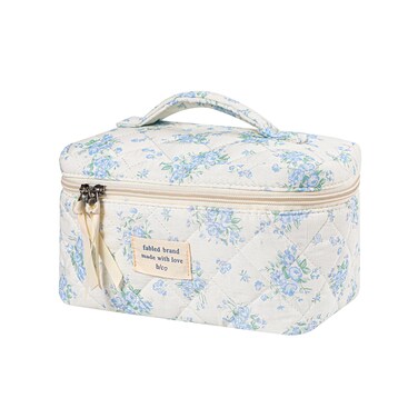 uekeboag Large Travel Quilted Makeup Bag for Women, Floral Cotton Cosmetic Bag, Coquette Aesthetic Floral Toiletry Organizer Bag