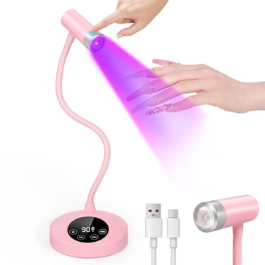 krofaue Gel X Lamp - Gooseneck U V Lamp for Gel X Nails 12W Quick Drying Light 4 Timers Setting Motion Sensor Rechargeable U V LED Nail Light Beauty Pink