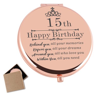 15 Year Old Girls Gifts for Birthday Rose Gold Travel Compact Mirror 15th Birthday Gift Ideas for Teen Girl Daughter Niece Happy 15th Birthday Idea Gift