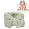 FILFEEL Hairbow Headband, Facial Hair Headband for Makeup and Washing Face, Adjustable Water Absorption Coral Fleece Bowknot Hair Band, Comfort to Shower Skincare Spa for Women (Green)