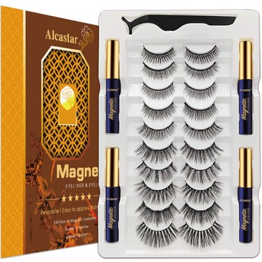 Alcastar Magnetic Eyelashes,Magnetic Lashes with Eyeliner Kit, Reusable Magnet lashes, Waterproof, Long Lasting,Easy to Apply,