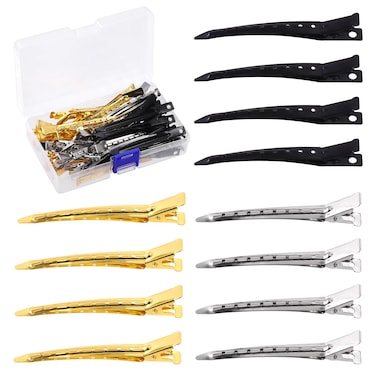 45pcs 3 Colors Duck Billed Hair Clips Kit 3.5 Inch Metal Alligator Curl Clips with Holes Duck Bill Clips No-Trace Pin Curl Clips Bulk for Women Hair Styling Sectioning Salon