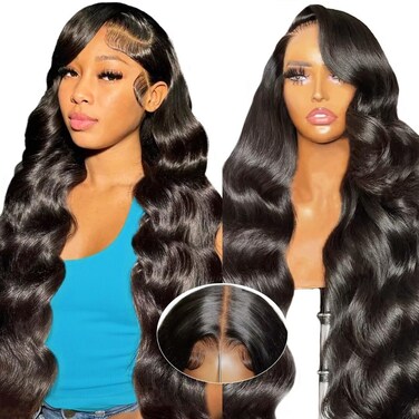13x6 Lace Front Wigs Human Hair Pre Plucked HD Transparent Lace Frontal Wigs Human Hair 200 Density Body Wave Glueless Human Wigs with Baby Hair for Women 24 Inch