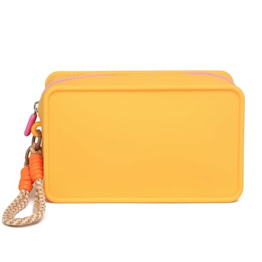 Travistar Silicone Travel Makeup Bag - Large Capacity Make Up Pouch Travel Makeup Organizer Bag Waterproof Toiletry Bag Portable Cosmetic Bag Small Womens Brush Holder Bag with Zipper Closure Yellow