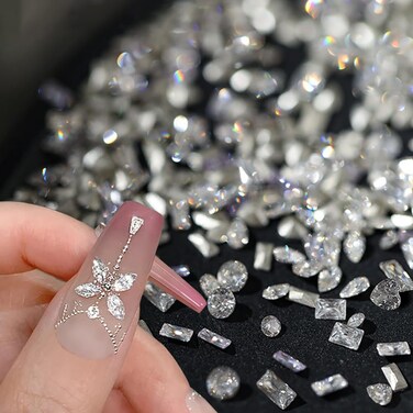 50pcs Shiny Zircon Rhinestones, 2-3mm Mini Nail Art Diamonds, 3D Pointed Bottom Rhinestone Multi Shapes Gemstones Crystal Nail Gems