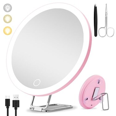 30x Magnifying Mirror with Light Large 6'' Lighted 30x Magnified Mirror with Suction Cups &amp; Table Stand, Travel Magnifying Mirror 30x with light High Magnification Makeup Mirror with Tweezers Scissors