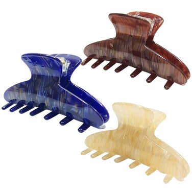 French Hair Jaw Claw Clips for Women Classic Medium Nonslip Grips Strong Hold Hair Clips for Fine Thin Hair, 3.5 Inch Cellulose Banana Barrettes Clamps Accessories Blue Brown Beige 3 Pack
