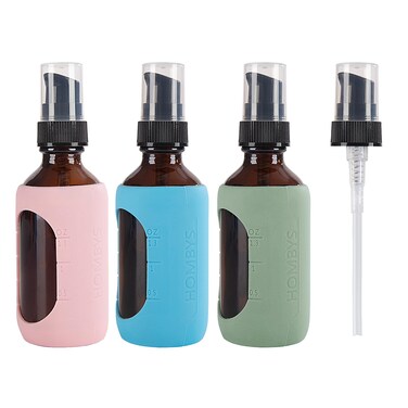 HOMBYS 2 Oz Small Glass Pump Bottle with Silicone Sleeve Protection,Empty Refillable Travel Size Amber Glass Pump Bottle,Small Lotion Bottle with Pump,Travel Lotion Container for Toiletries