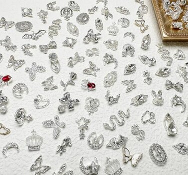 30 PCS Nail Charms Silver Nail Charms Nail Charms y2k Mix Styles Nail Gems Shiny Pearl Alloy Nail Rhinestones Flower Butterfly Heart Star Snake Rabbit Charms for Nails Art DIY Design