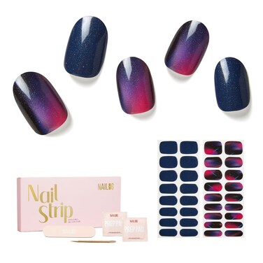 Semi Cured Gel Nail Strips - NAILOG 34 Pcs Gel Nail Stickers Buy 2 Get 1 UV Light   Long Lasting Nail Wraps with Glossy Gel Finish Purple, Neon Nocturne