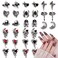 30Pcs Halloween Nail Charms 3D Silver Alloy Nail Rhinestone Dark Metal Crystal Nail Jewels for Halloween Nails Designs Skull Snake Spider Star Heart Cross Nail Art Charm for Acrylic Nails Supplies