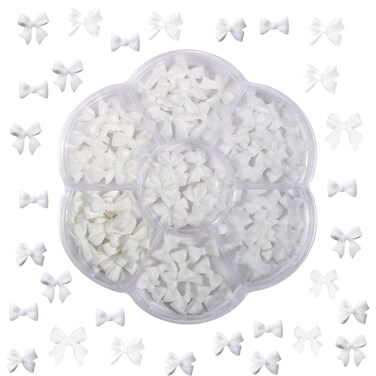 Nail Bow Charms 3D White Butterfly Charms for Nails with Matte Designs Nail Bows Tie Resin Nail Charms Kit DIY for Nail Art Bow Charm for Women