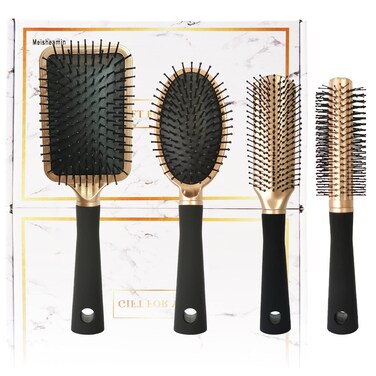 4 Pcs Hair Brush Set,Professional Styling Hair Brush for Men Women,Flexible Soft Pin Bristles for Long Thick Curly Wavy Dry Damaged Hair