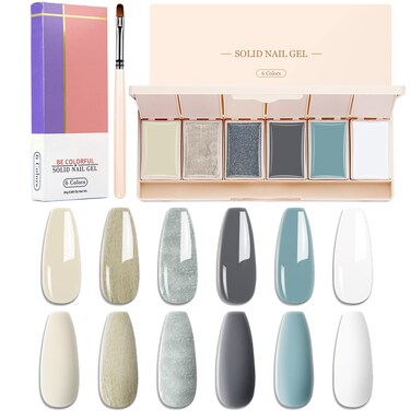 Gel Nail Polish Cream Set, 6 Colors Solid Gel Polish Palette,Gel Cream Manicure Kit for DIY Manicure, Nail Salon, Nail Design (#C)