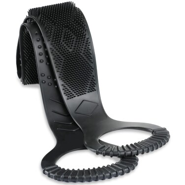 FREATECH Silicone Back Scrubber for Shower, 36" Dual-Sided Back Washer Exfoliator Strap to Clean, Exfoliate and Massage, Easily Cover The Entire Back for Men Women, Easy to Clean, Black