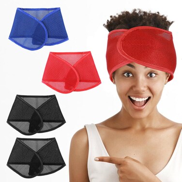 4 Pcs Mesh Hair Wraps for Black Women, Mesh Makeup Headbands Sleeping Hair Wrap Spa Headbands Face Wash Makeup Hair Headbands for Women Natural Hair Wash Face Sleep