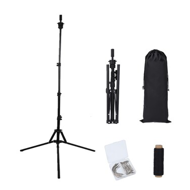 Wig Stand Tripod, Foldable Mannequin Head Stand for Cosmetology Hairdressing Adjustable Foldable Wig Head Stand with T-Pins, C-Pins, Wire, Storage Bag