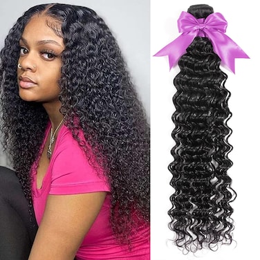 12A Deep Wave Human Hair Bundles 28 inch 1 Curly Bundles Human Hair 100% Unprocessed Virgin Raw Hair Bundles Wet And Wavy Bundles Hair Extensions Weave Natural Black Color Deals