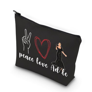 VAMSII Female Singer Gift Peace Love A-D Makeup Bag - Singer Fans Songwriter Gift (BLK-P L Adele)