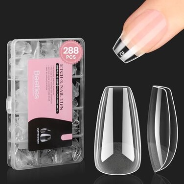 Beetles Gel Nail Tips Short Coffin Pre-Etched Nail Tips, 12 Sizes 288 Pcs Full Cover Soft Nail Tips Half Matte False Nails Clear Acrylic Glue on Nails Extension DIY Manicure Valentines Gifts for Women
