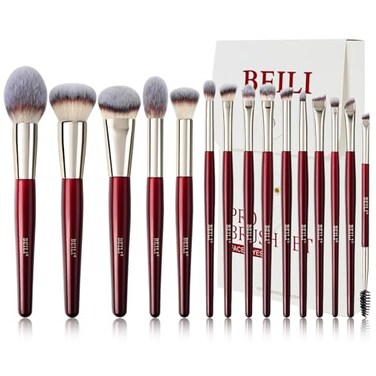 BEILI Makeup Brush Set 15Pcs Professional Contoured Foundation Brush Premium Synthetic Makeup Brushes for Liquid, Cream &amp; Powder Eyeshadow(Red)