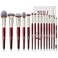 BEILI Makeup Brush Set 15Pcs Professional Contoured Foundation Brush Premium Synthetic Makeup Brushes for Liquid, Cream &amp; Powder Eyeshadow(Red)