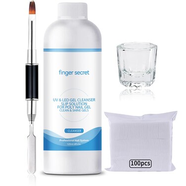 Slip Solution 4Fl.Oz Slip Solution Nail Extension Gel Liquid Slip Solution for Poly Gel Nails with Brush Spatula Glass Cup Gel Nail Cleaner Easy DIY Poly Gel Nail Gel Cleanser for Nails