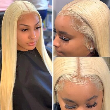Ubetta Blonde Lace Front Wig Human Hair Pre Plucked Bleached Hair Knots 13x6 Straight Lace Frontal Wigs with Baby Hair Natural Hairline Middle Part Brazilian 613 Human Hair Wigs for Black Women 16Inch