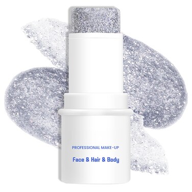 Silver Body &amp; Face Glitter Makeup Stick, Multiuse Waterproof Glitter Gel for Face Body Hair Eye Lip, Holographic Sequins Paint Stick, Mermaid Accessories Makeup