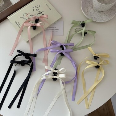 12Pcs Bow Hair Clips with Long Tail, Tassel Ribbon Small Bow Claw Clips Bow knot Satin Hair Barrette Hair Accessories for Women Girls Toddlers