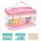 Iqimott Preppy Clear Makeup Cosmetic Bag for Women Travel, Nylon PVC Chenille Glitter Letter Toiletry Storage Tote Bag, Transparent Waterproof Organizer Zipper Pouch with Handle(Stuff, Pink)