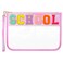 OlyPegic Chenille Letter Bag Clear Makeup Bag, Snack Bag for Travel Patch Cute Stuff Bag Preppy Clear Cosmetic Toiletry Beach Bag Zipper Pouch Waterproof for Women Girls