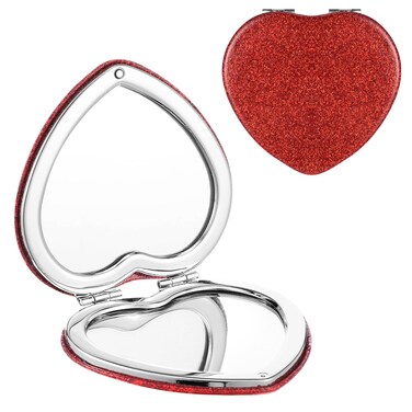 Compact Folding Mirror Heart Shaped Magnifying Mini Vanity Mirror Portable Travel Makeup Mirror for Purse Double-Sided Cute Glitter Cosmetic Mirror for Women Home Office