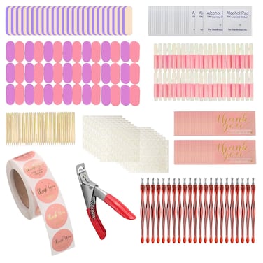 Press on Nail Tool Kit 50 Set for Nails Business - Nail Glue, Adhesive Tabs, Mini Nail Buffer, Mini Nail File, Sticks, Prep Pad, Thank You Card and Sticker, OPP bag, Nail Clipper (A)