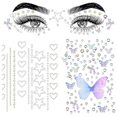 Butterfly Face Eye Stickers,Self Adhesive Face Gems and Pearls for Makeup Heart Star Rhinestone Stickers for Face, Makeup, Nail, Body, Crafts Jewelry Face Sticker (5 Sheets)