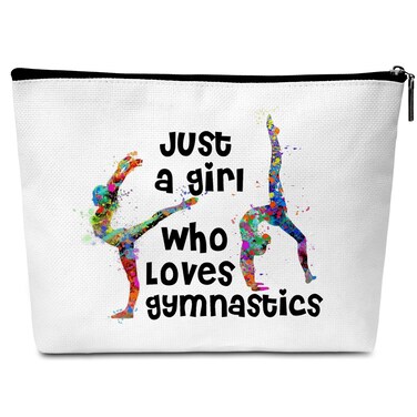 Gymnastics Gifts, Just A Girl Who Loves Gymnastics, Gymnastics Travel Makeup Bag, Birthday Gifts for Woman Girls Sisters Mom Daughter Toiletries Organizer-D35