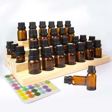 Essential Oil Storage Box Wooden Essential Oils Display Organizer 4-Tiers 30 Slots Stand Holder for 5 to 15 ml Bottles Nail Polish Collection