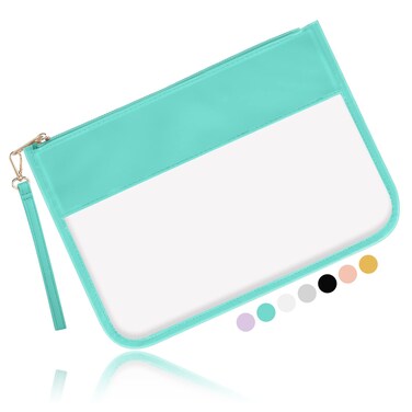 Iqimott Clear Zipper Pouch, DIY Clear Makeup Cosmetic Bag Purse for Women Girls, Chenille Letter Travel Toiletry Bag(Green)