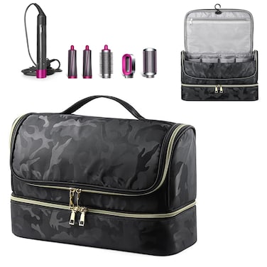 Double-Layer Travel Case for Dyson Airwrap, Shark Flexstyle Travel Carrying Case, Waterproof Portable Storage Bag for Dyson &amp; Shark Hair Dryer/Styler/Airwrap/Attachments, Gift for Women (Camo Black)