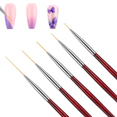 5 Pcs Nail Art Brushes Sets Gel Polish Fine Liner Brushes Nail Design Pens 6/9/12/18/23mm Acrylic Handle Detail Drawing Tool for Home Salon Manicure DIY Women Nail Art Tech Supplies (Brown)