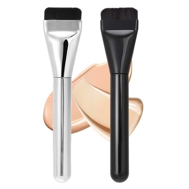 2 PCS Flat Foundation Brush Thin Liquid Blending Premium Kabuki Brush Spatula Professional Facial Mask Makeup Brushes Tool for Applicator Face Cream Powder Concealer Blush Contour Beauty